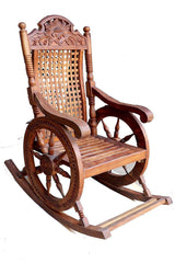 Hand-Carved Sheesham Wood Rocking Chair-Wooden Crest