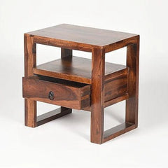 Modern Side Table with Open Shelf and Storage Drawer