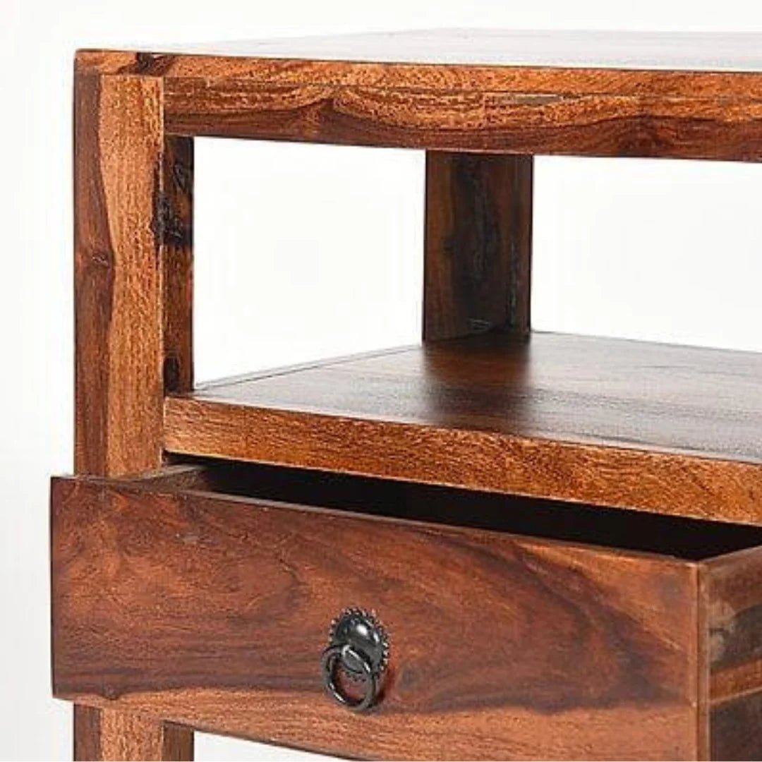 Modern Side Table with Open Shelf and Storage Drawer