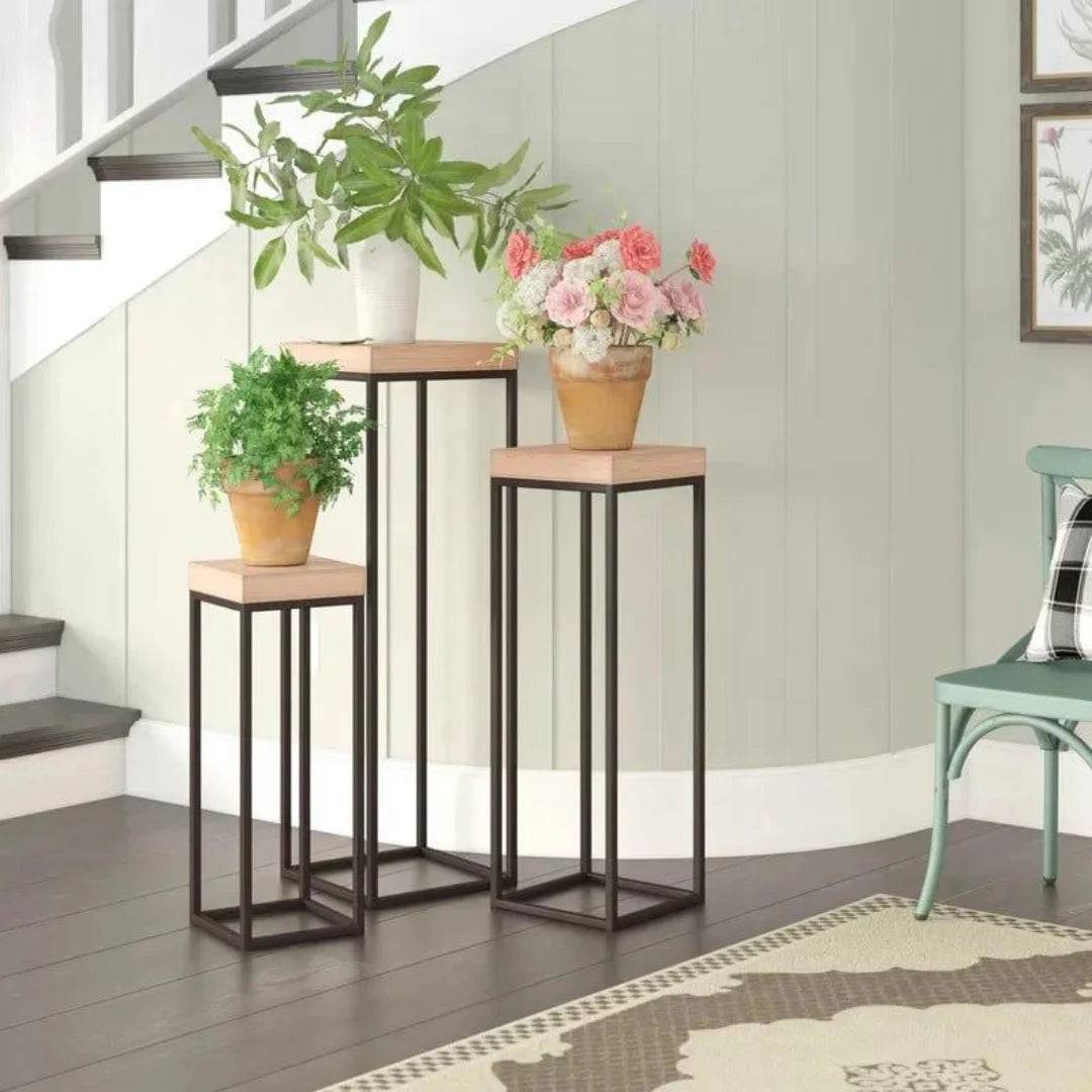 Modern Nesting Plant Stand Set with Geometric Frames-Wooden Crest