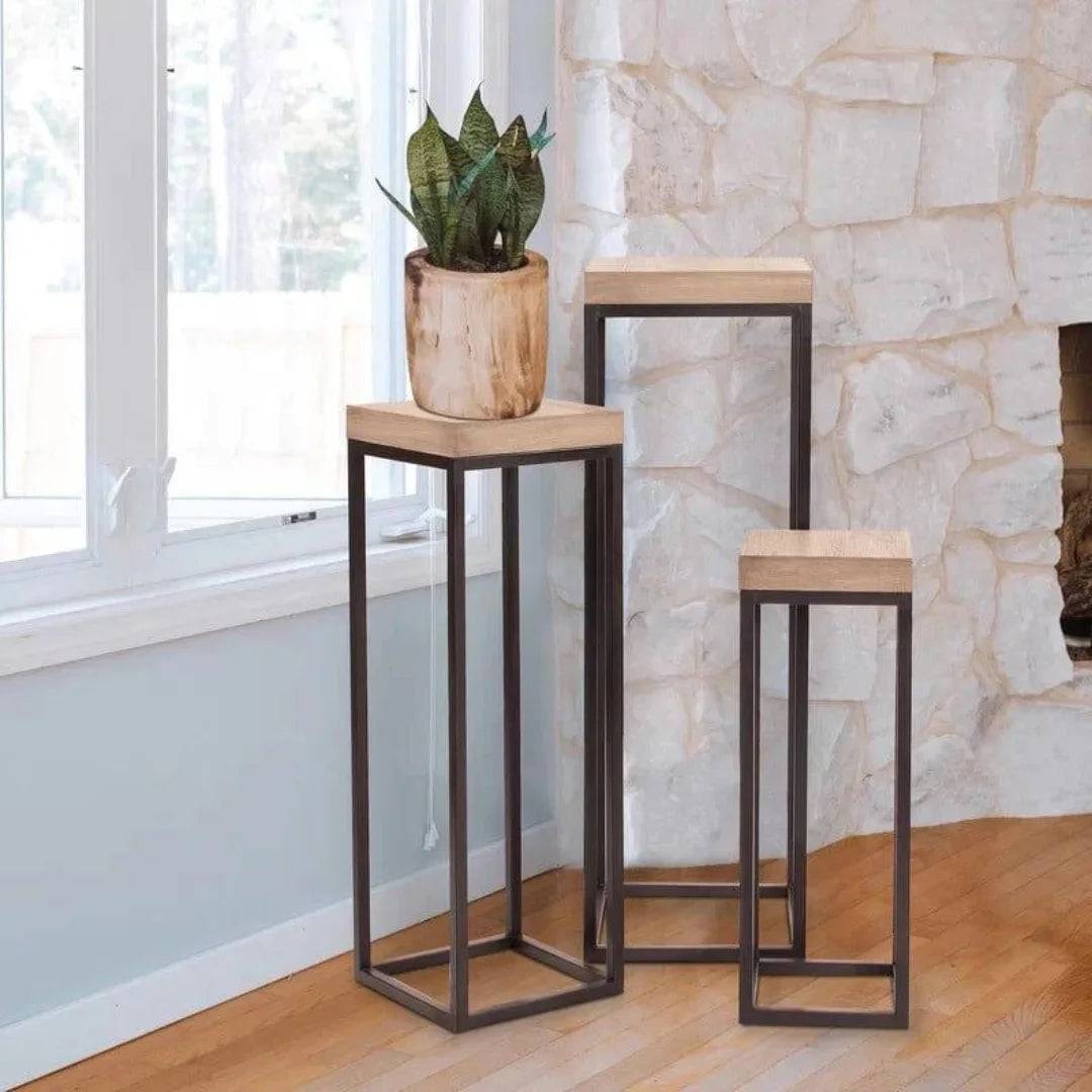 Modern Nesting Plant Stand Set with Geometric Frames-Wooden Crest