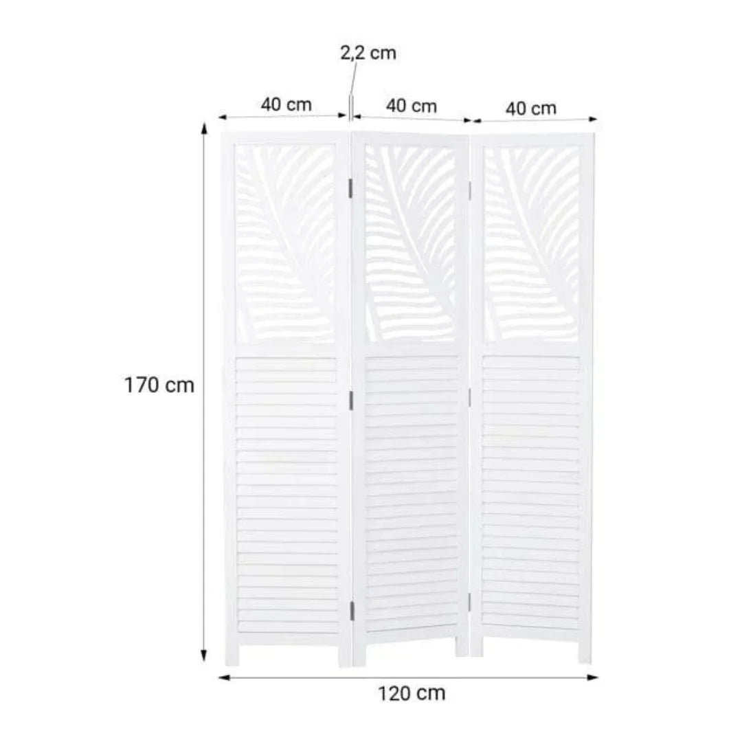 Modern Three-Panel Room Divider with Palm Leaf Design