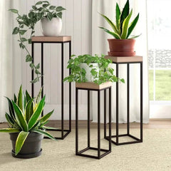 Modern Nesting Plant Stand Set with Geometric Frames-Wooden Crest