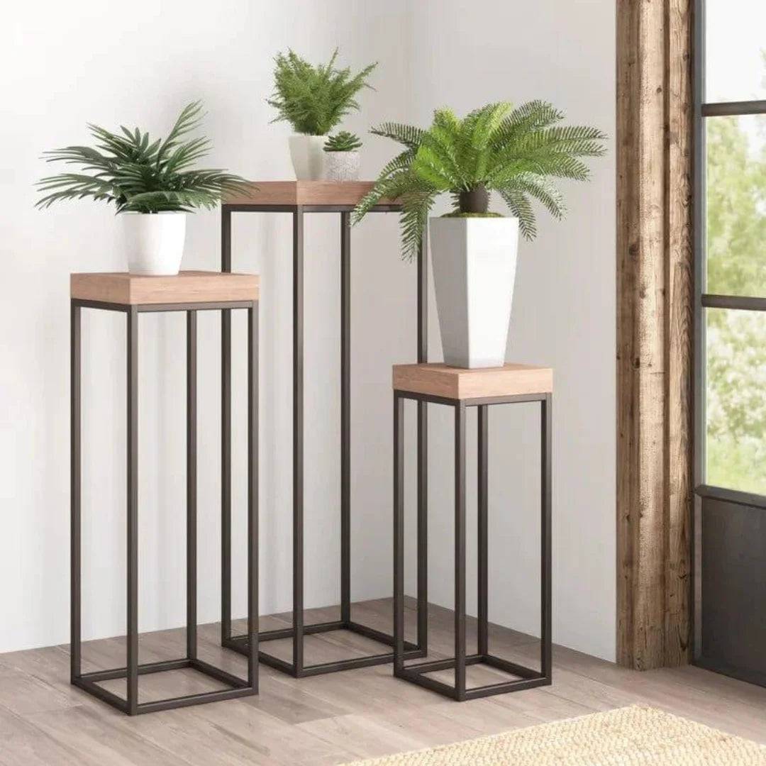Modern Nesting Plant Stand Set with Geometric Frames-Wooden Crest