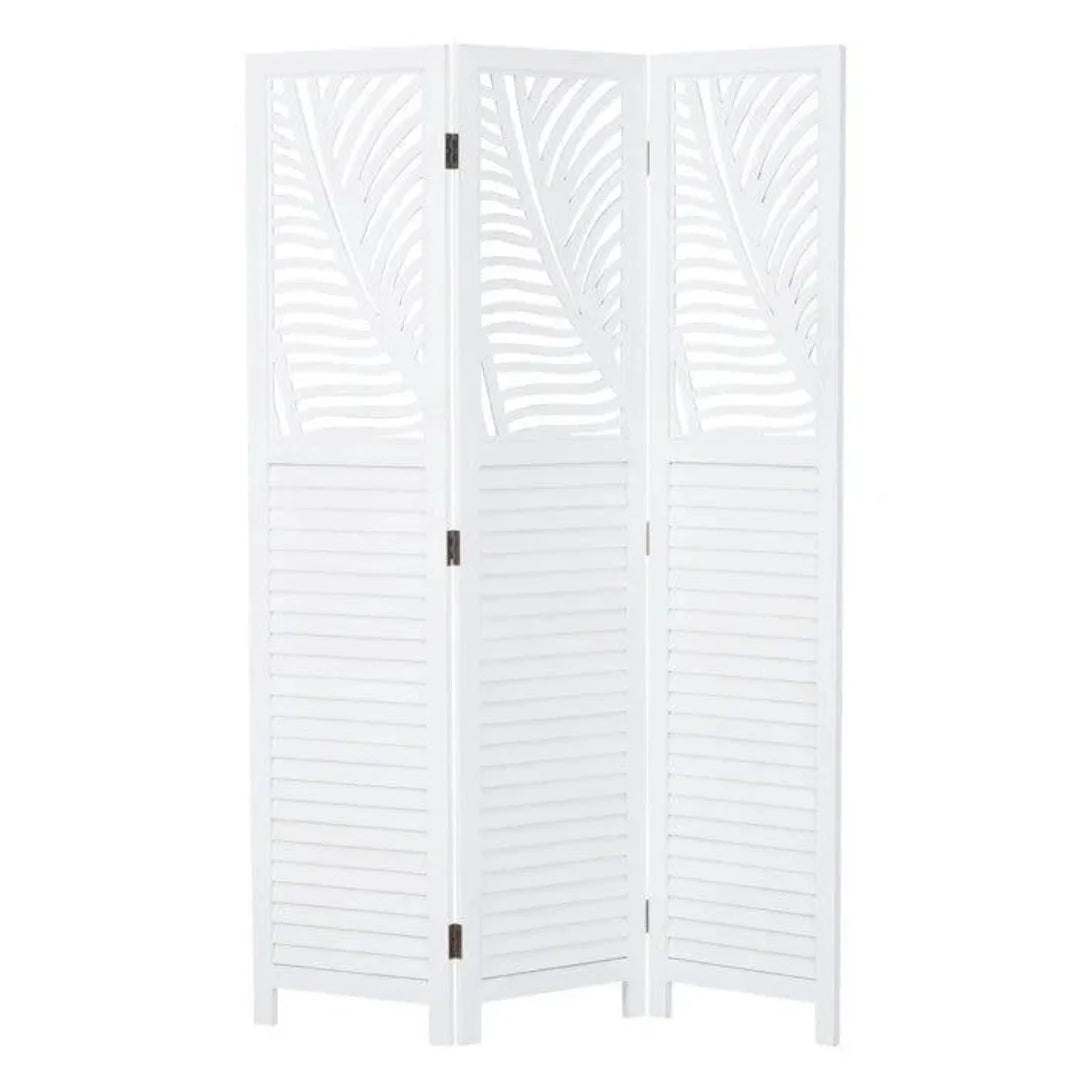 Modern Three-Panel Room Divider with Palm Leaf Design