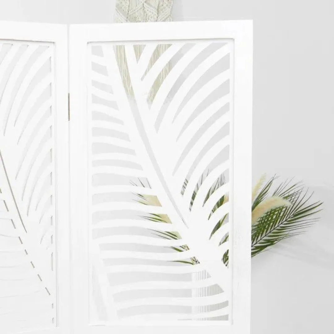 Modern Three-Panel Room Divider with Palm Leaf Design