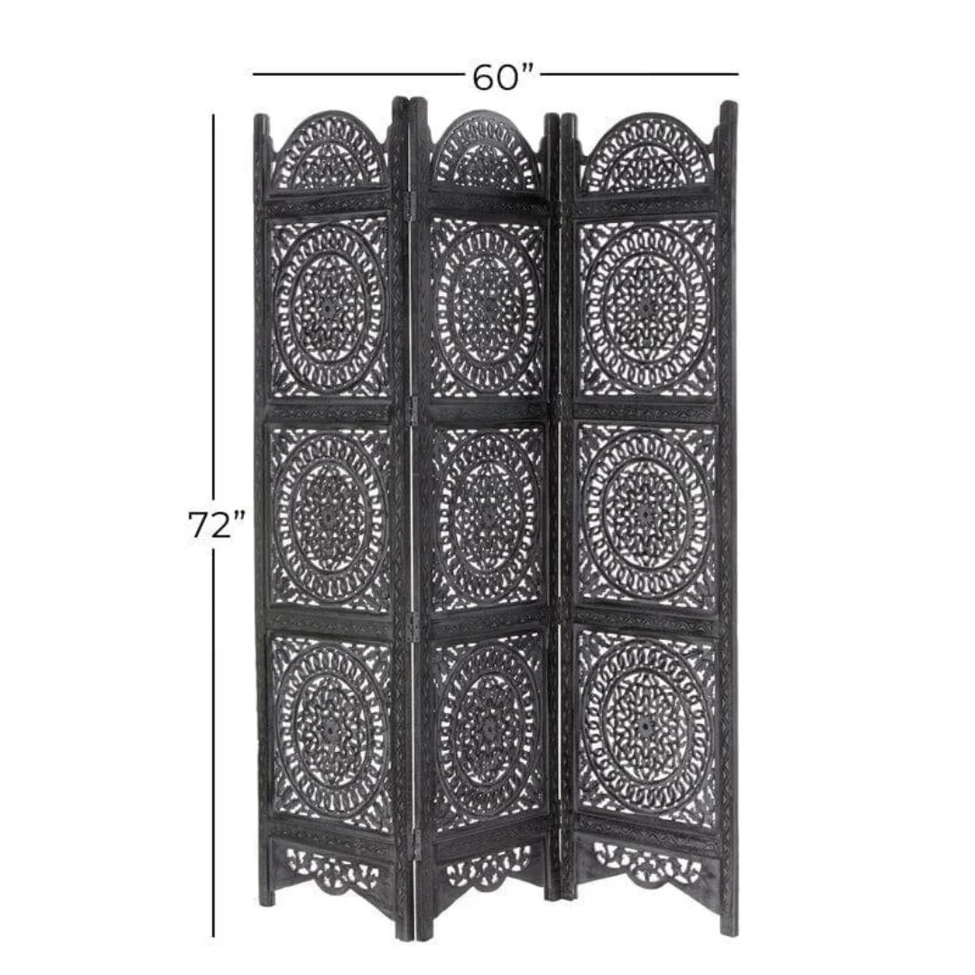 Carsten Three-Panel Room Divider with Mandala Medallion Design