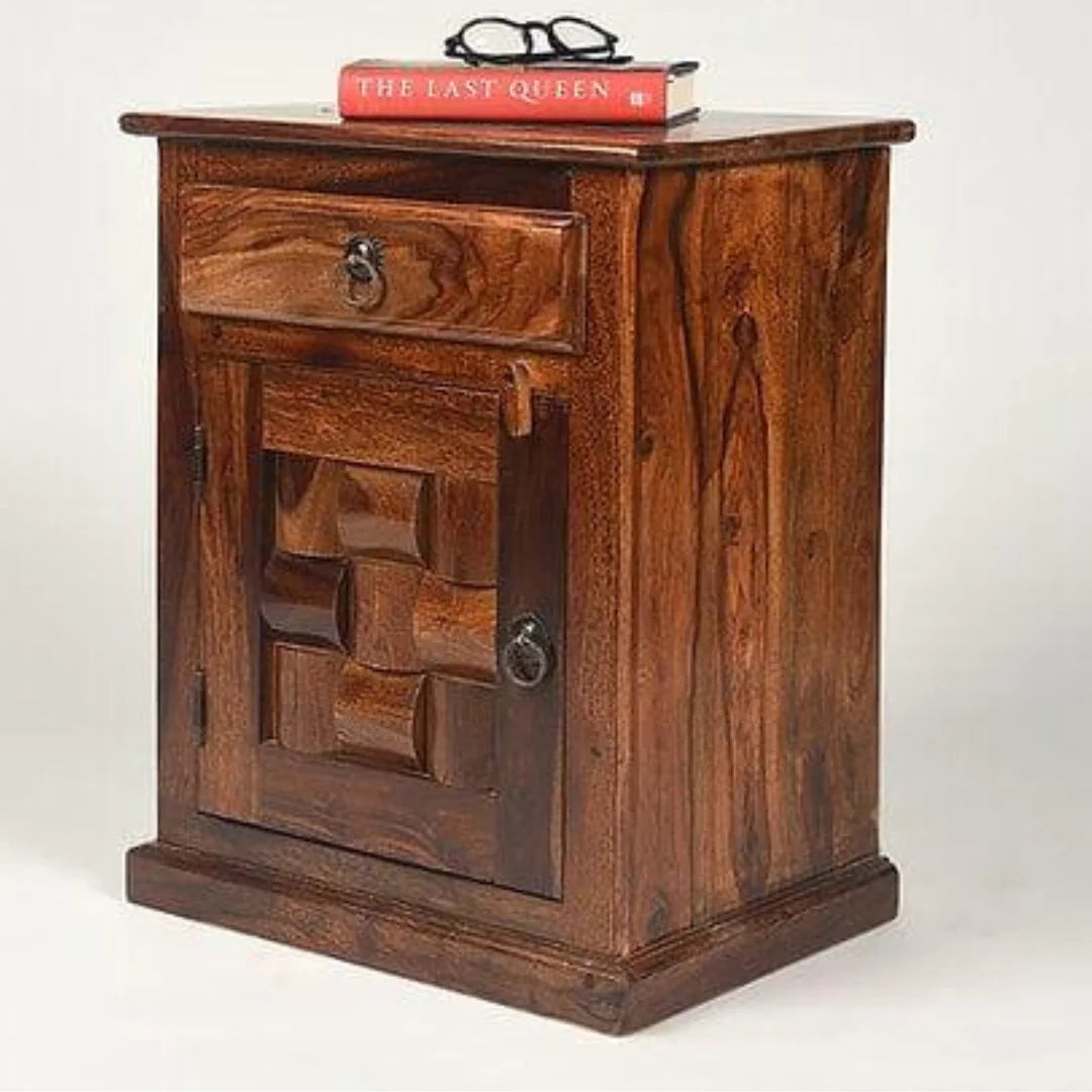 Traditional Bedside Cabinet with Geometric Door Panel