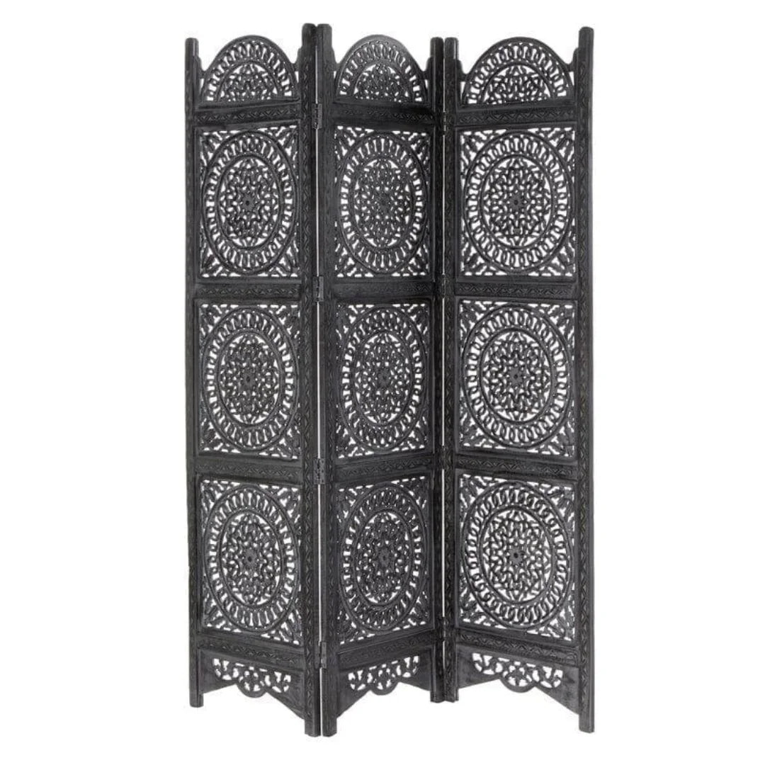 Carsten Three-Panel Room Divider with Mandala Medallion Design