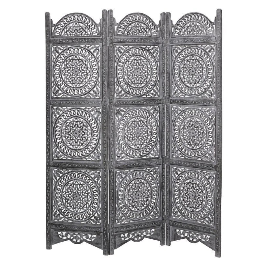 Carsten Three-Panel Room Divider with Mandala Medallion Design