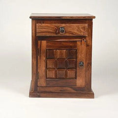 Rustic Bedside Cabinet with Geometric Door Panel