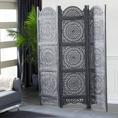 Carsten Three-Panel Room Divider with Mandala Medallion Design