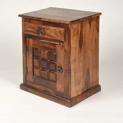 Rustic Bedside Cabinet with Geometric Door Panel