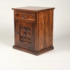 Traditional Bedside Cabinet with Diamond Panel Door-Wooden Crest