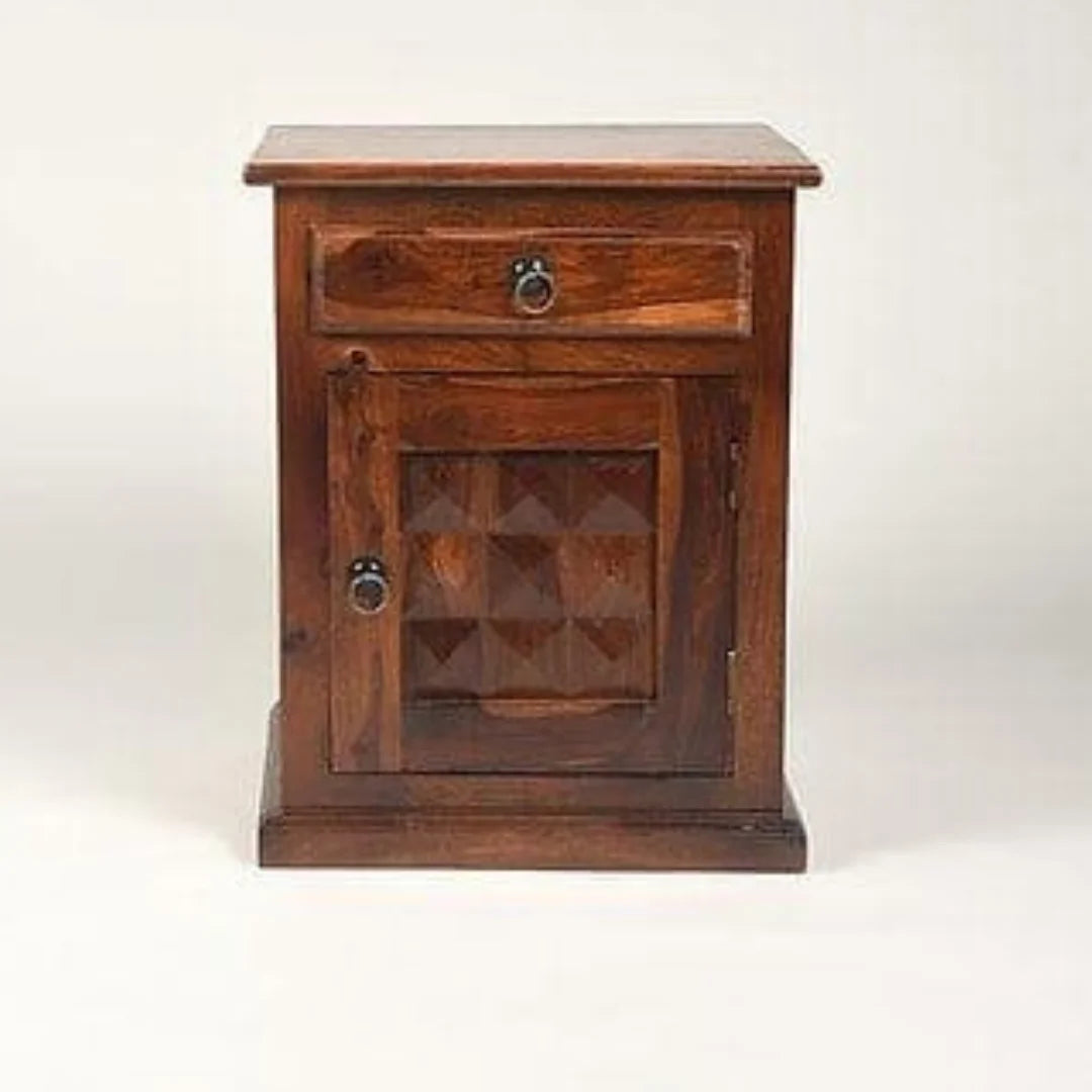 Traditional Bedside Cabinet with Diamond Panel Door-Wooden Crest