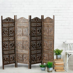 Celestial Four-Panel Room Divider with Sun & Moon Design