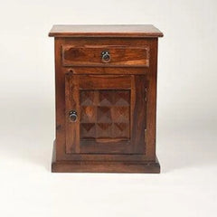 Traditional Bedside Cabinet with Diamond Panel Door-Wooden Crest