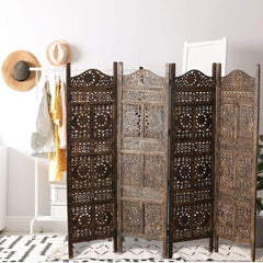 Celestial Four-Panel Room Divider with Sun & Moon Design