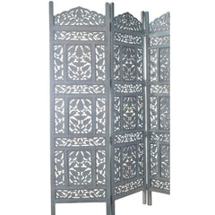 Moroccan Four-Panel Room Divider with Floral Jali Design-Wooden Crest