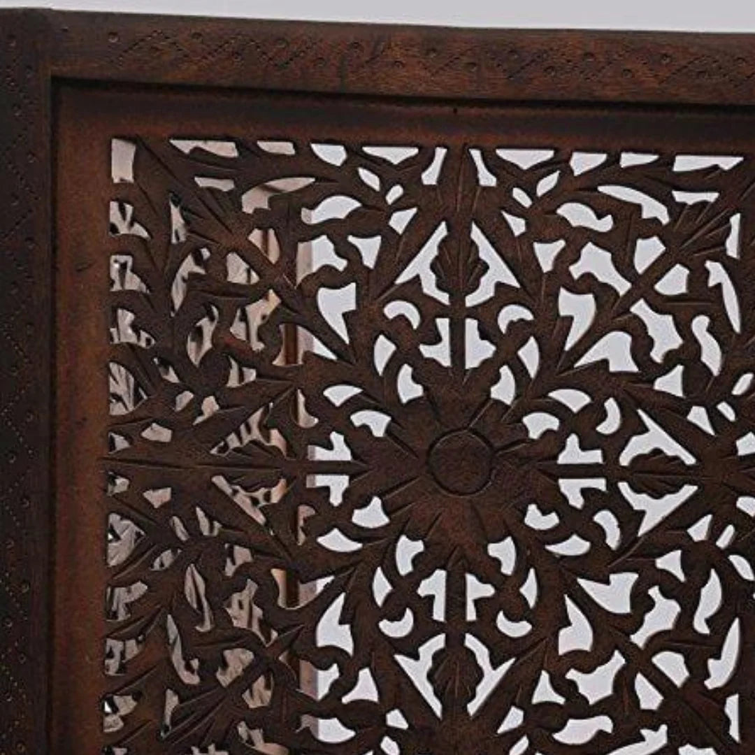 Imperial Four-Panel Room Divider with Floral Medallion Design