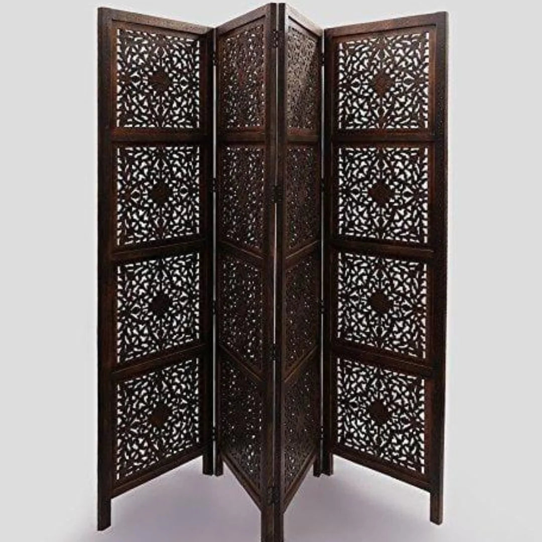 Imperial Four-Panel Room Divider with Floral Medallion Design