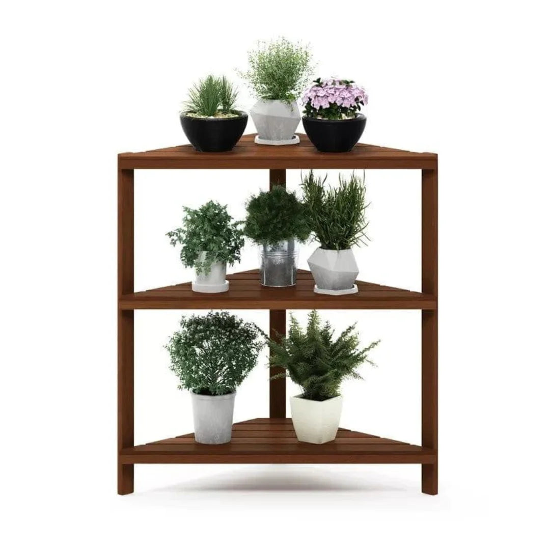 Modern Corner Plant Stand with Slatted Shelves