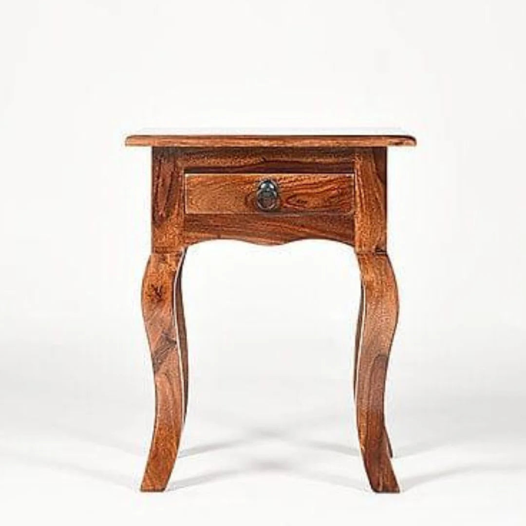 Traditional Bedside Cabinet with Curved Cabriole Legs-Wooden Crest