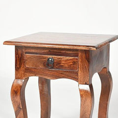 Traditional Bedside Cabinet with Curved Cabriole Legs-Wooden Crest