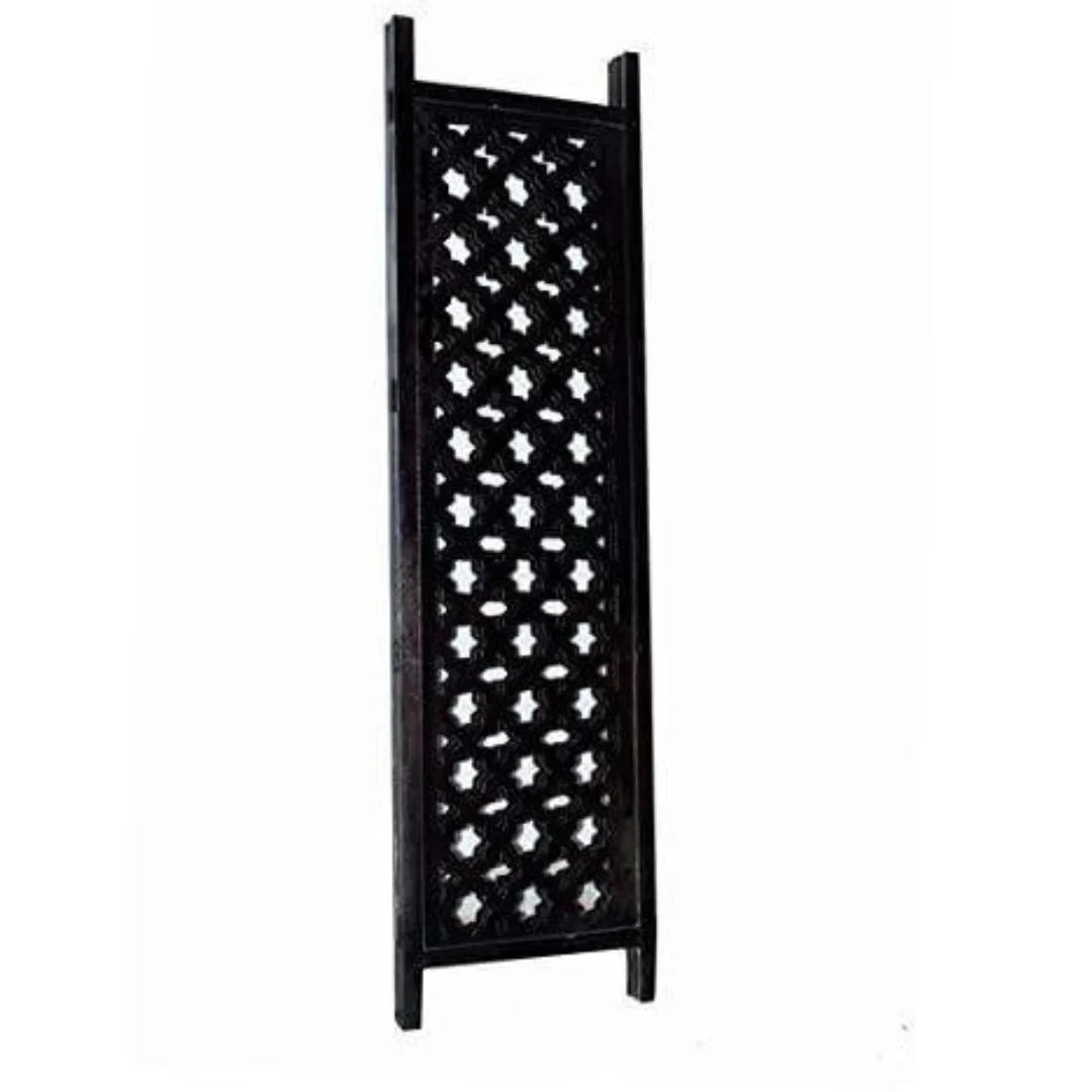 Antique Three-Panel Room Divider with Moroccan Lattice Design