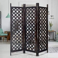 Antique Three-Panel Room Divider with Moroccan Lattice Design