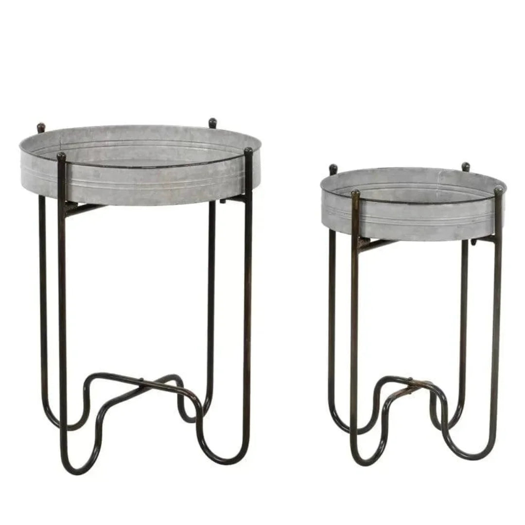 Industrial Metal Plant Stand Set with Galvanized Tray Tops