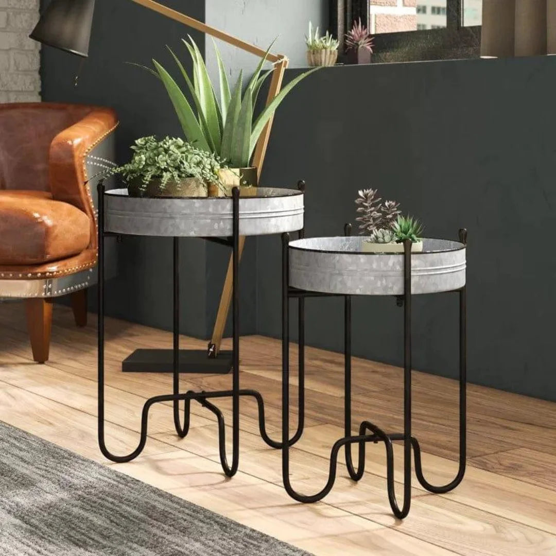 Industrial Metal Plant Stand Set with Galvanized Tray Tops