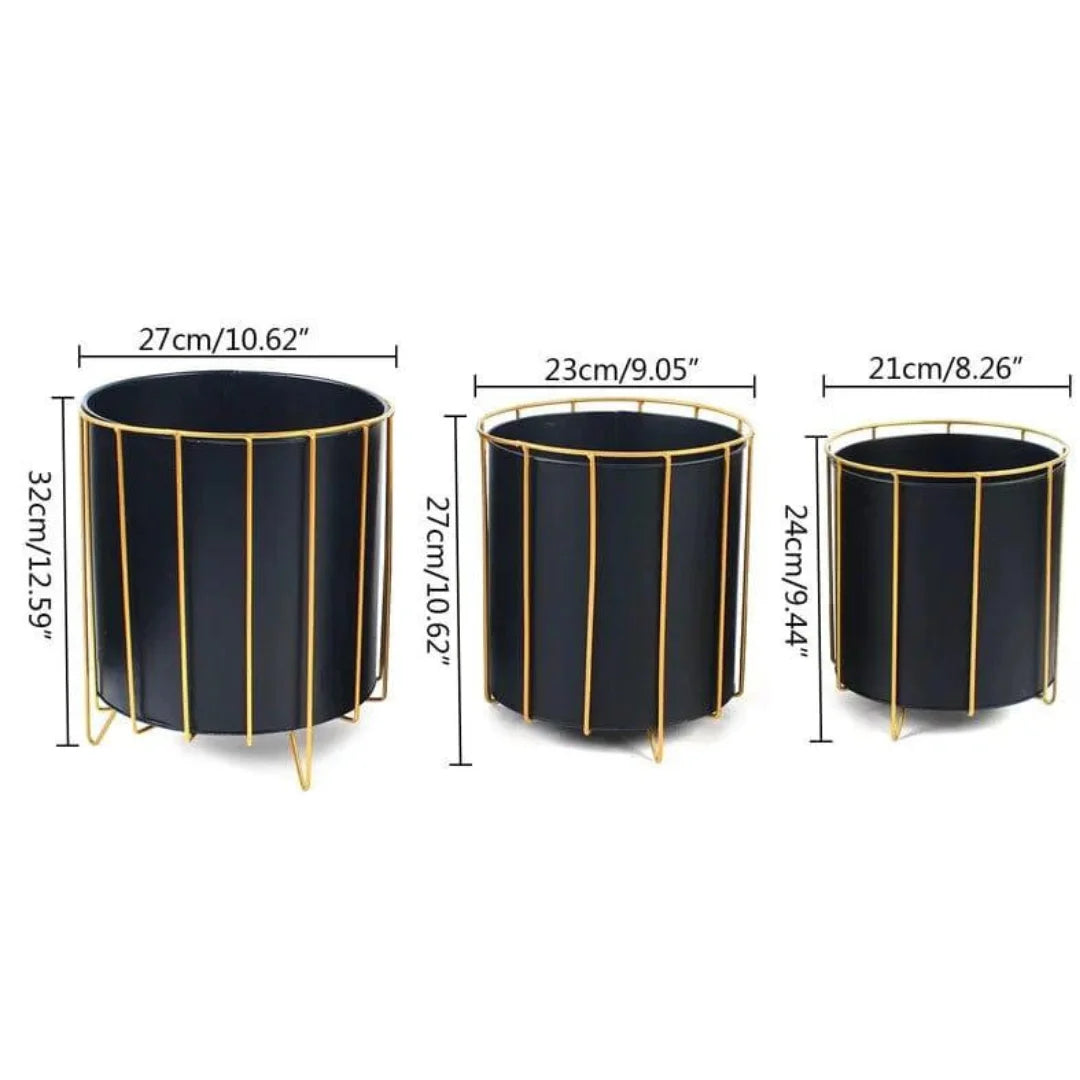 Modern Three-Piece Plant Stand Set with Vertical Bars-Wooden Crest