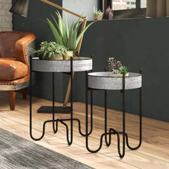 Industrial Metal Plant Stand Set with Galvanized Tray Tops