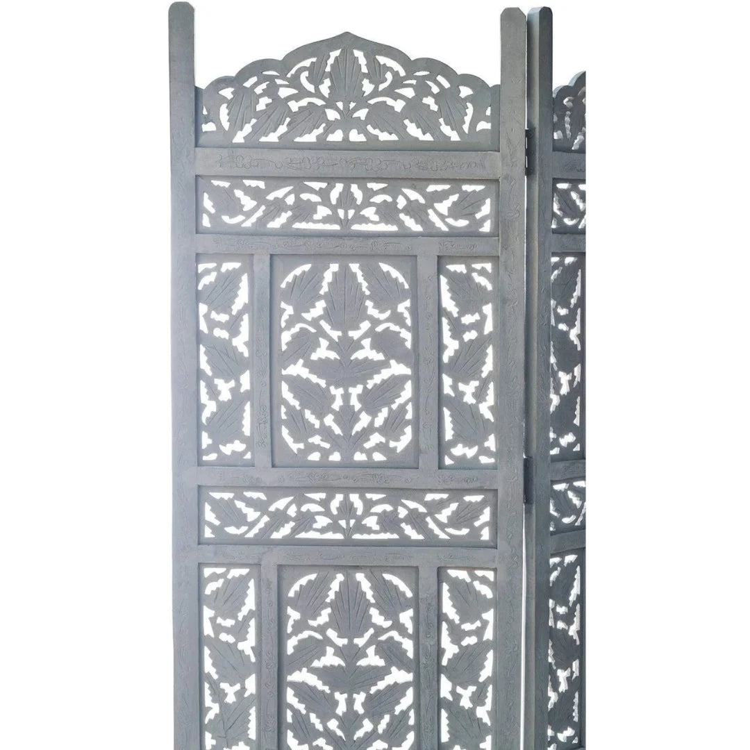 Moroccan Four-Panel Room Divider with Floral Jali Design-Wooden Crest
