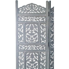 Moroccan Four-Panel Room Divider with Floral Jali Design-Wooden Crest