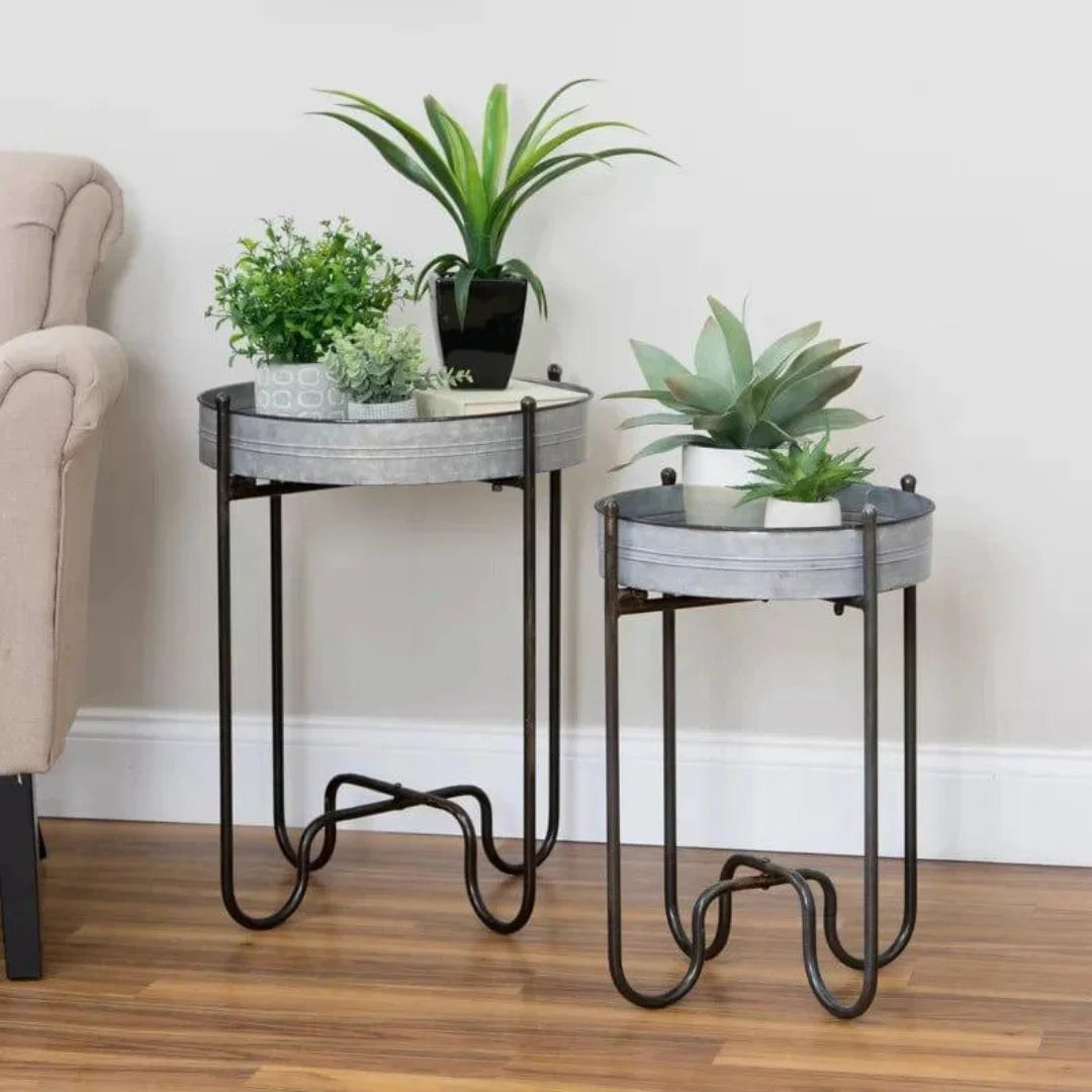 Industrial Metal Plant Stand Set with Galvanized Tray Tops