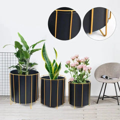 Modern Three-Piece Plant Stand Set with Vertical Bars-Wooden Crest