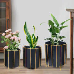 Modern Three-Piece Plant Stand Set with Vertical Bars-Wooden Crest