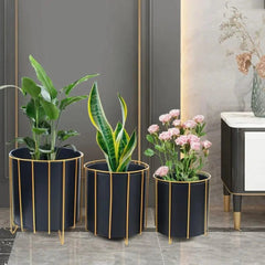 Modern Three-Piece Plant Stand Set with Vertical Bars-Wooden Crest