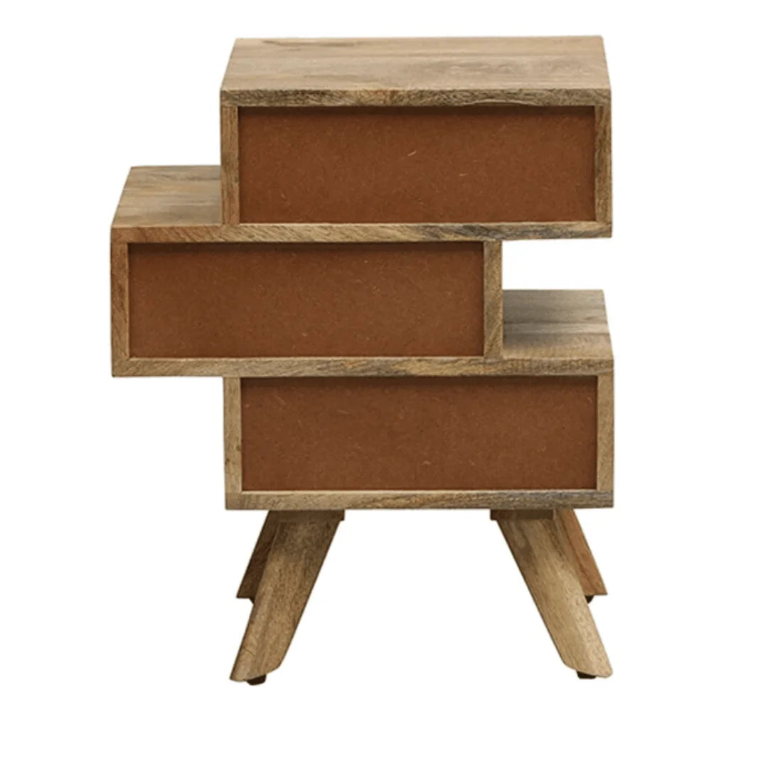 Modern Staggered Drawer Bedside Cabinet in Natural Finish