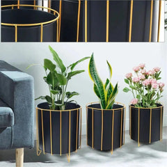 Modern Three-Piece Plant Stand Set with Vertical Bars-Wooden Crest