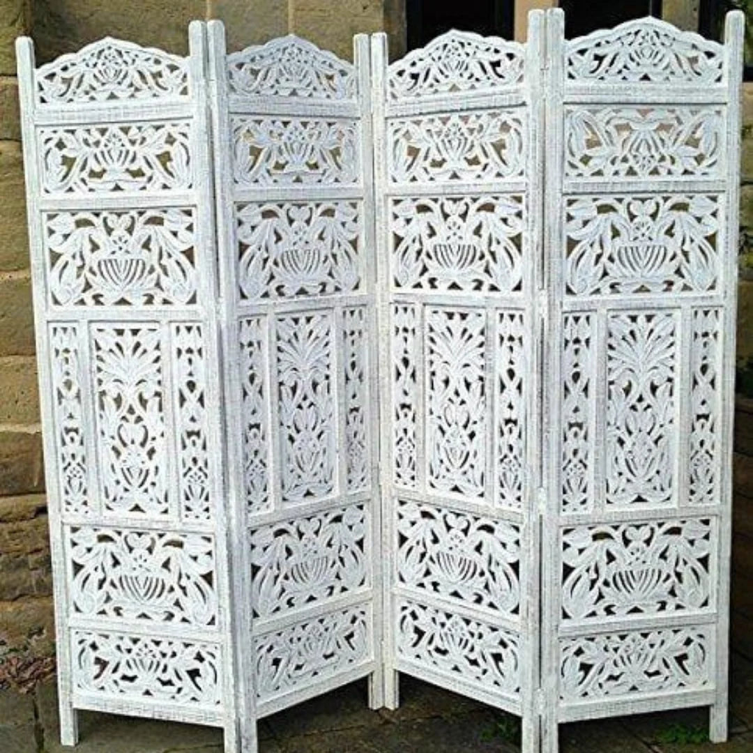 Timeless Four-Panel Room Divider with Floral Cascade Design