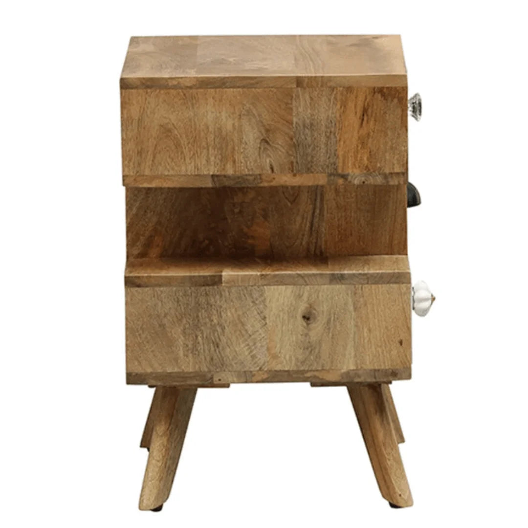 Modern Staggered Drawer Bedside Cabinet in Natural Finish