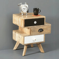 Modern Staggered Drawer Bedside Cabinet in Natural Finish