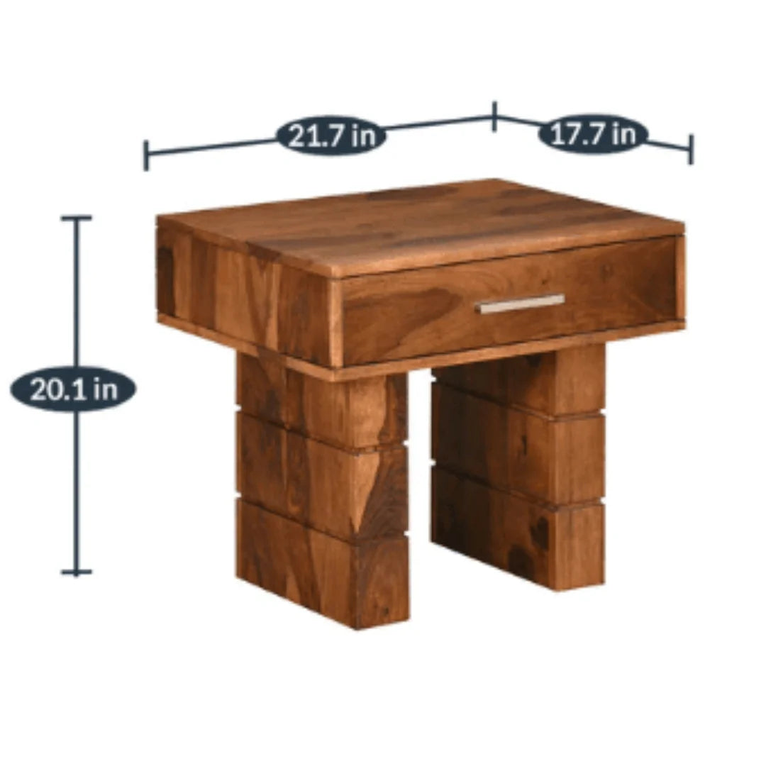 Modern Block-Leg Bedside Table with Single Drawer-Wooden Crest