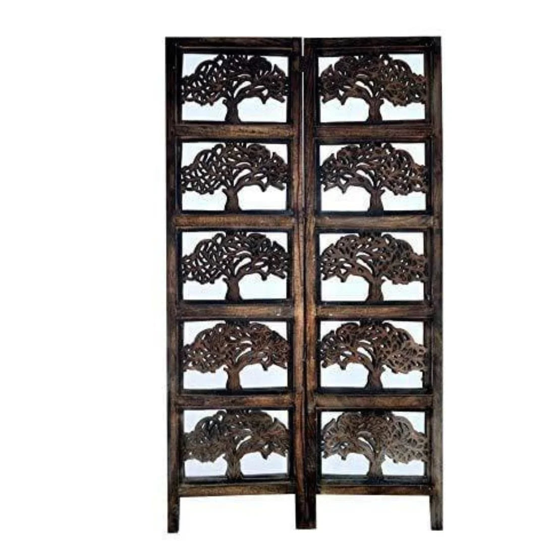 Heritage Four-Panel Room Divider with Antique Lattice Design