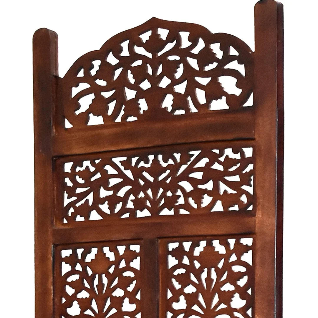 Heritage Three-Panel Room Divider with Palm Frond Design