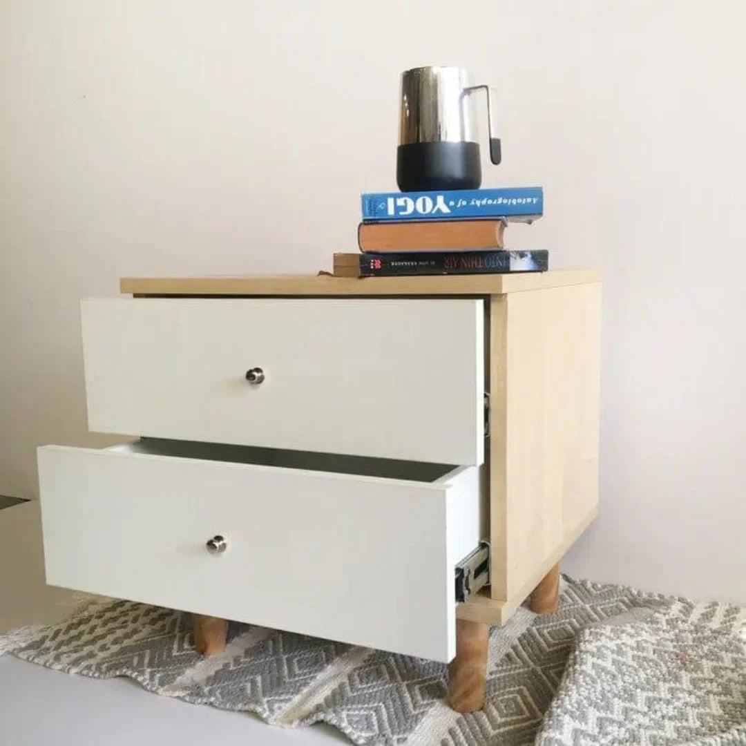 Scandinavian Multi-Drawer Side Table with Wooden Legs