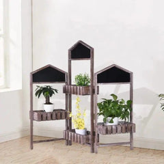 Modern Four-Tier Foldable Plant Stand with House-Top Design-Wooden Crest